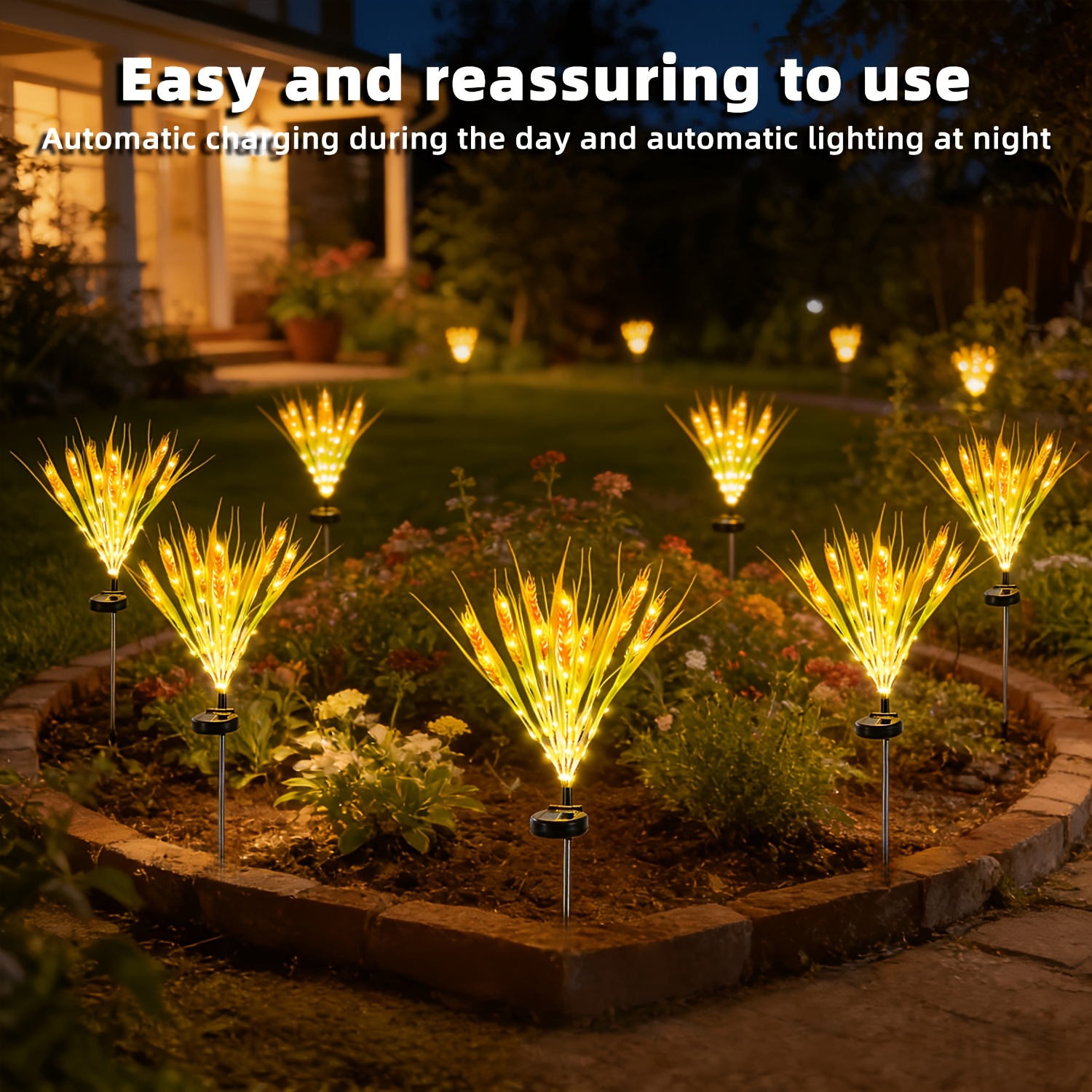 2 pack solar powered outdoor fairy lights 70cm smart wheat ear decorative lights 12 lighting     with a smart light sensor suitable for patios gardens     lawns christmas and wedding decorations Product details 0