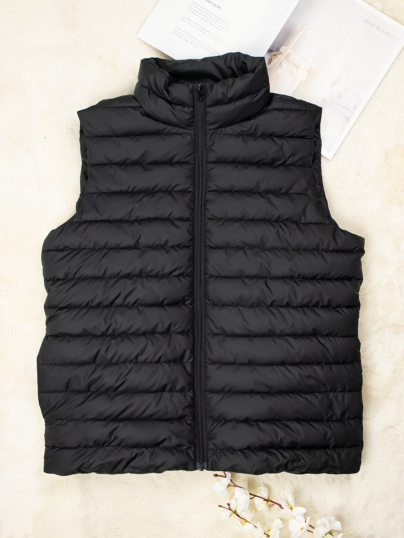 Solid Zip Cotton padded Jacket Coat Casual Sleeveless Vest - Temu