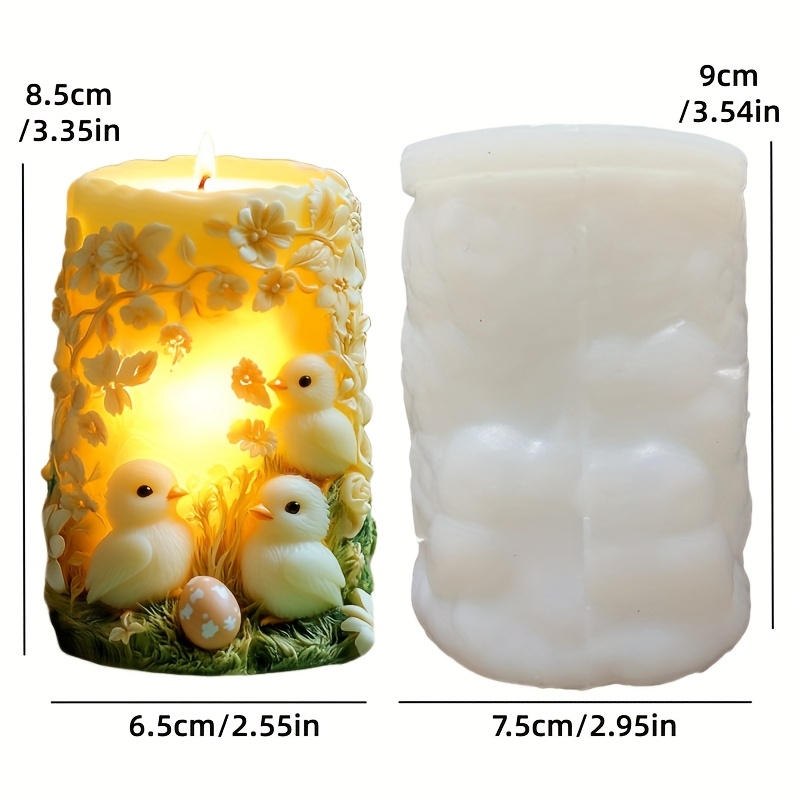Image of Candle Mold Cute Eggshell Chick Candle Silicone Mold Flower Decorated Chick Elf With Egg Relief Candle Mold Cute Chick Resin Plaster Mold Decorative Gift Easter Gift New Year Gift