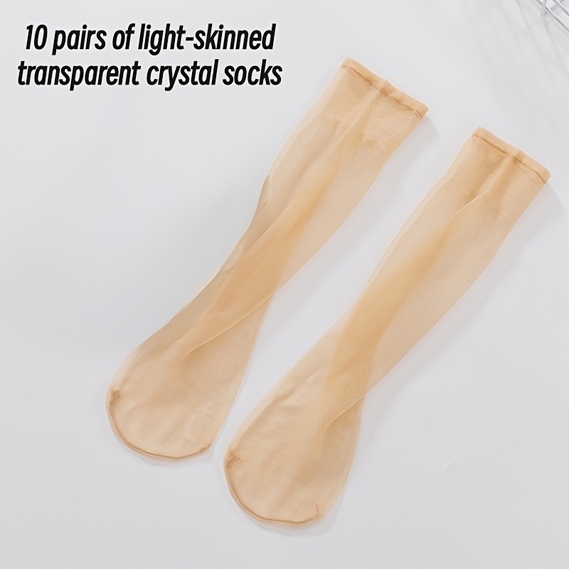 TEMU 10 Pairs, Seamless Invisible Lengthened Crystal Socks, Ultra-thin Transparent Anti-snagging Wear-resistant Stockings Fishnet Stockings-light,
