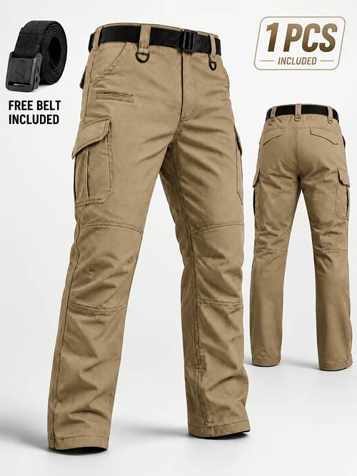 mens outdoor cargo pants multi pocket hiking trousers belt included rugged performance all terrain pants black gray khaki