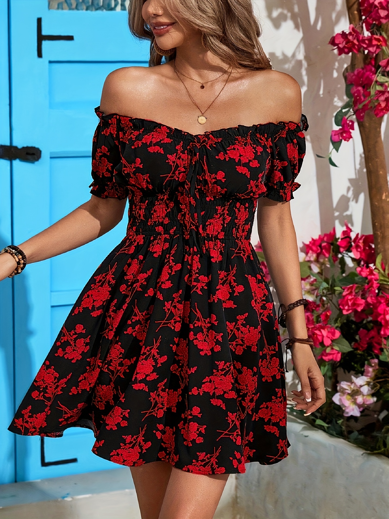 vestido floral de ombro descoberto para mulher com Temu Brazil