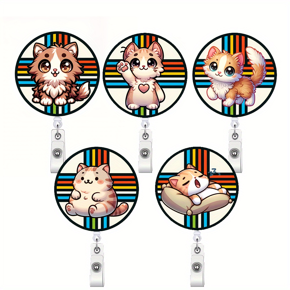 Cat Badge Reel Clip Charming Acrylic Badge Holder Playful Id - Temu