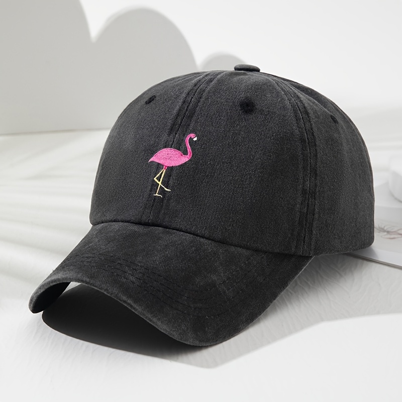 

Unisex Flamingo Embroidery Baseball Cap, Vintage Adjustable Sun Protection Soft Top Dad Hat, Outdoor Sports Fishing Camping Cap
