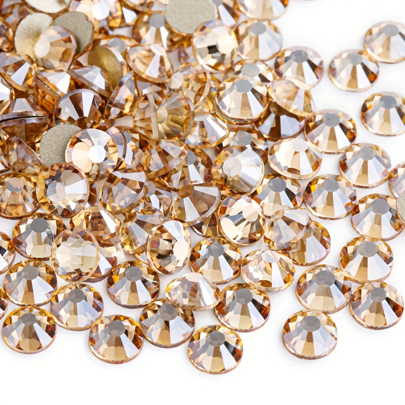 TEMU 1446/290 piezas de Base Dorada SS6-SS30 Champán Dorado Rhinestone de Vidrio No Termoactivable para Decoraciones de Uñas DIY