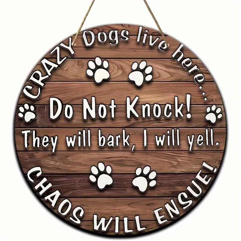 

1pc Rustic Round Wooden Sign "crazy Dogs Live Here" - Humorous Pet Owner Home & Farmhouse Door Decor | Perfect Gift For Dog Lovers | Wall Hanging With Design