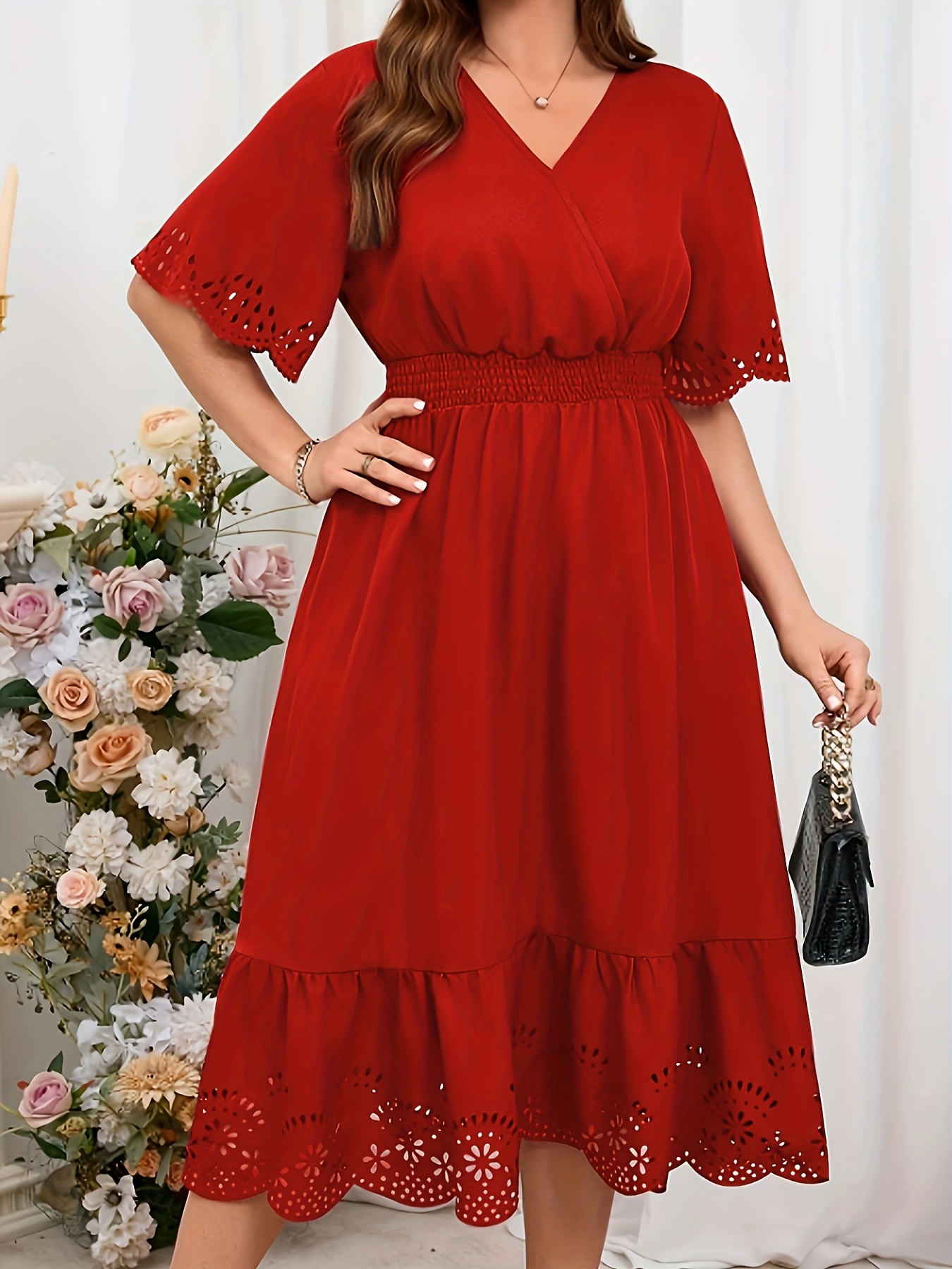 plus size plus size cross border new european and american womens elegant fashion laser   short sleeve dress