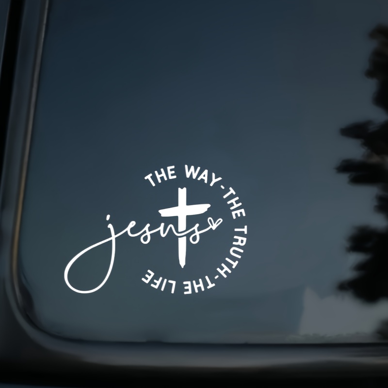 Christian Car Decal Featuring A Cross Design With The Phrases 'road, Truth, Life'. Made From Disposable Vinyl, This Sticker Is Fade-resistant And Self-adhesive