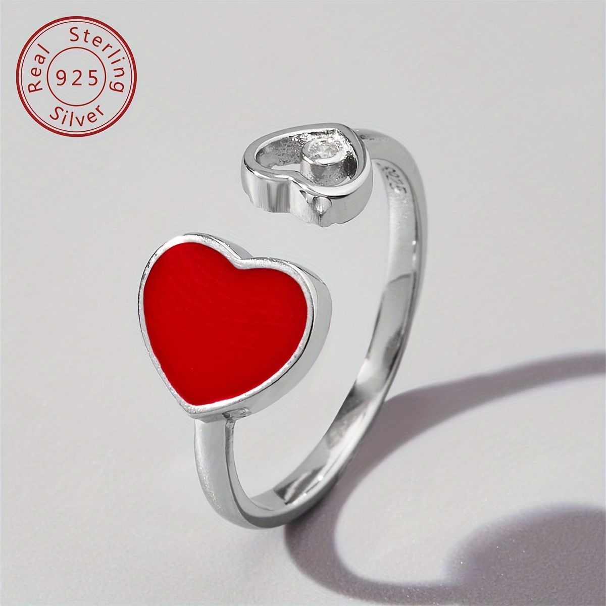 925 Silver Heart Opening Ring with Zirconia for Couples