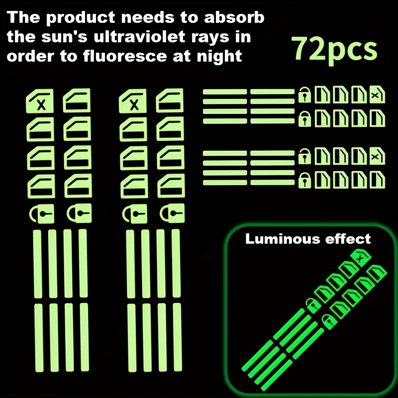 Set Of 72 Glowing Stickers For Car Buttons, Luminous Decorations For Lift Buttons, And Interior Fluorescent Designs
