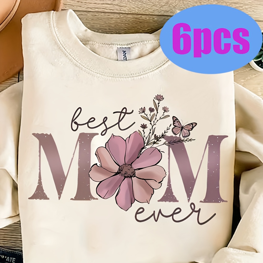 Image of 6pcs Vintage Mother's Day Gift Stickers For Mom, Washable Iron-on Heat Transfer Stickers, Heat Press Decals, Heat Transfer Printing, Heat Transfer Film For , T-shirts, Masks, Jeans, Backpacks