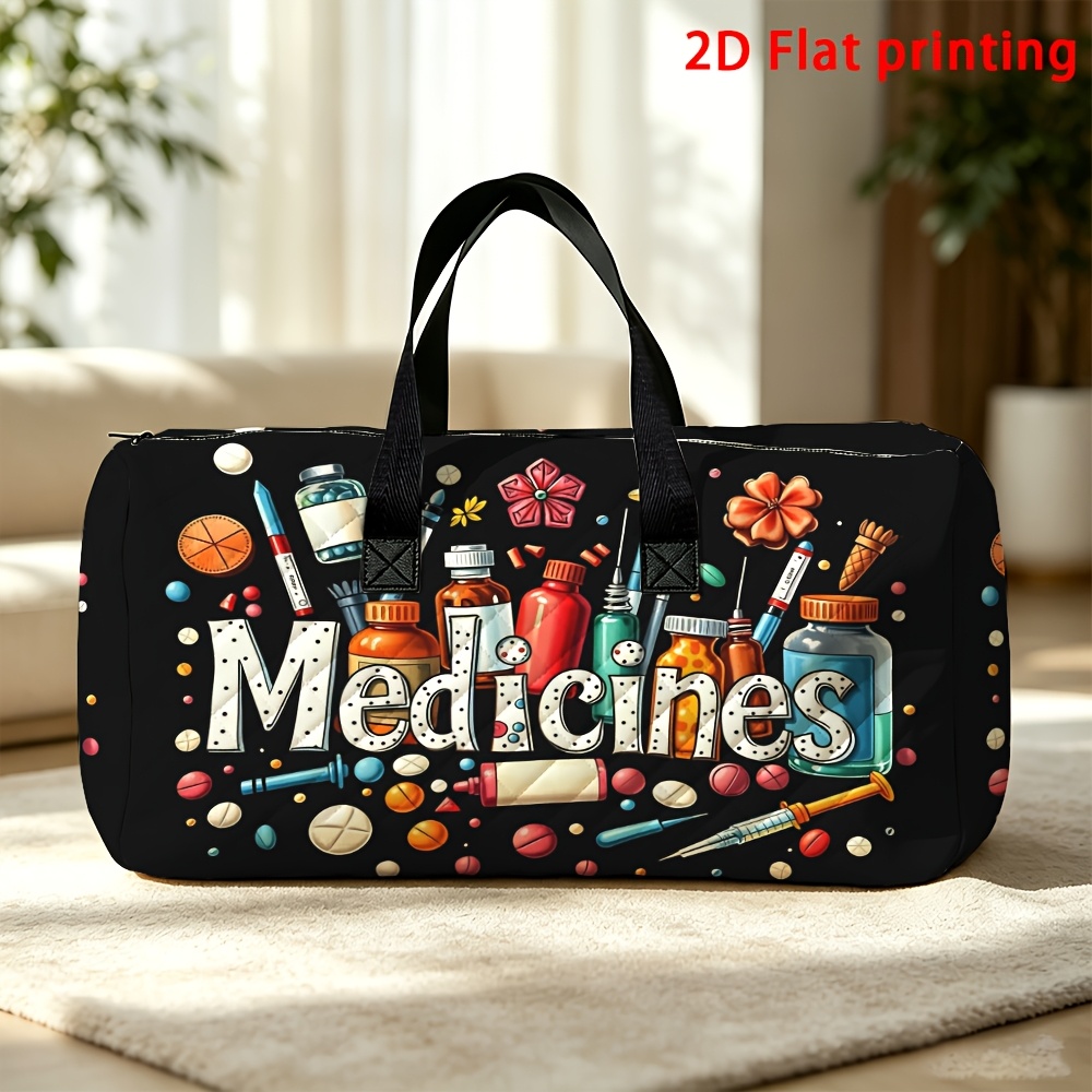 TEMU 1pc, Colorful Medicine Travel Bag Large-capacity Lightweight Handbag, A Great Travel Item