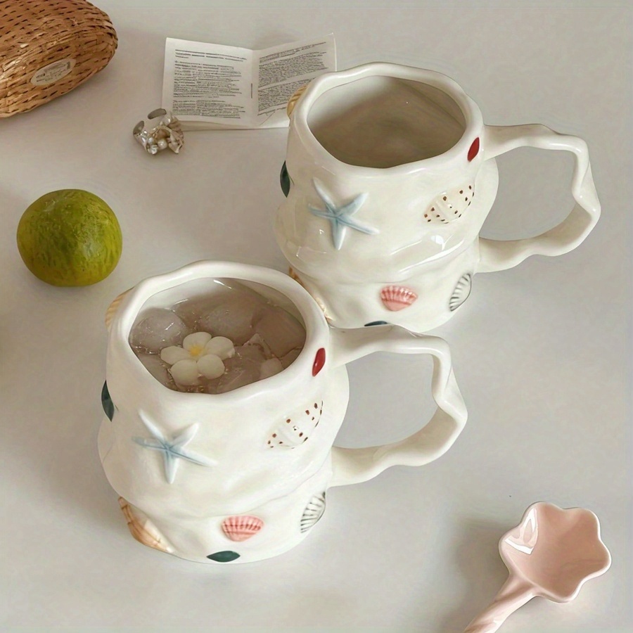 1pc 300ml 10oz creative shell pattern ceramic coffee mug - Temu Bahrain