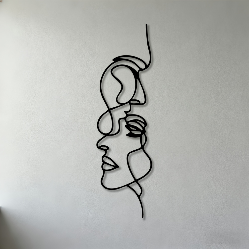 TEMU 2d Flat, 1pc Modern Minimalist Continuous Line Face Portrait Wall Sculpture - Iron Metal Wall-mounted Abstract Panel, Continuous Line Drawing
