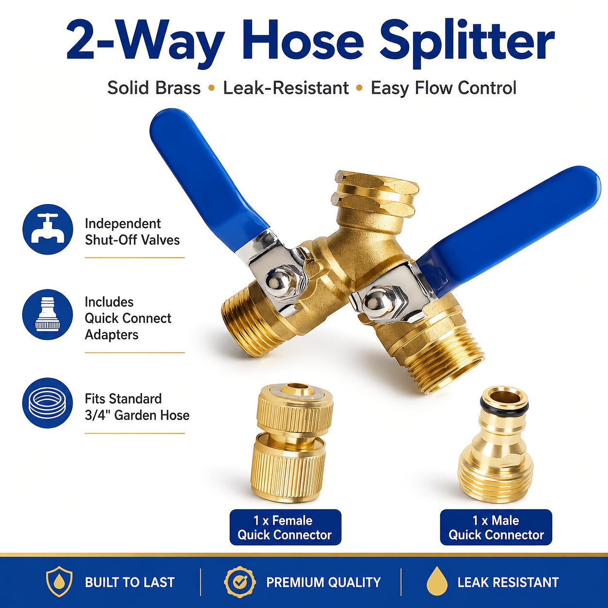 TEMU Hose Splitter 2-way Heavy Duty Brass Garden Hose Splitter Outdoor Hose Splitter Connector, Y-valve