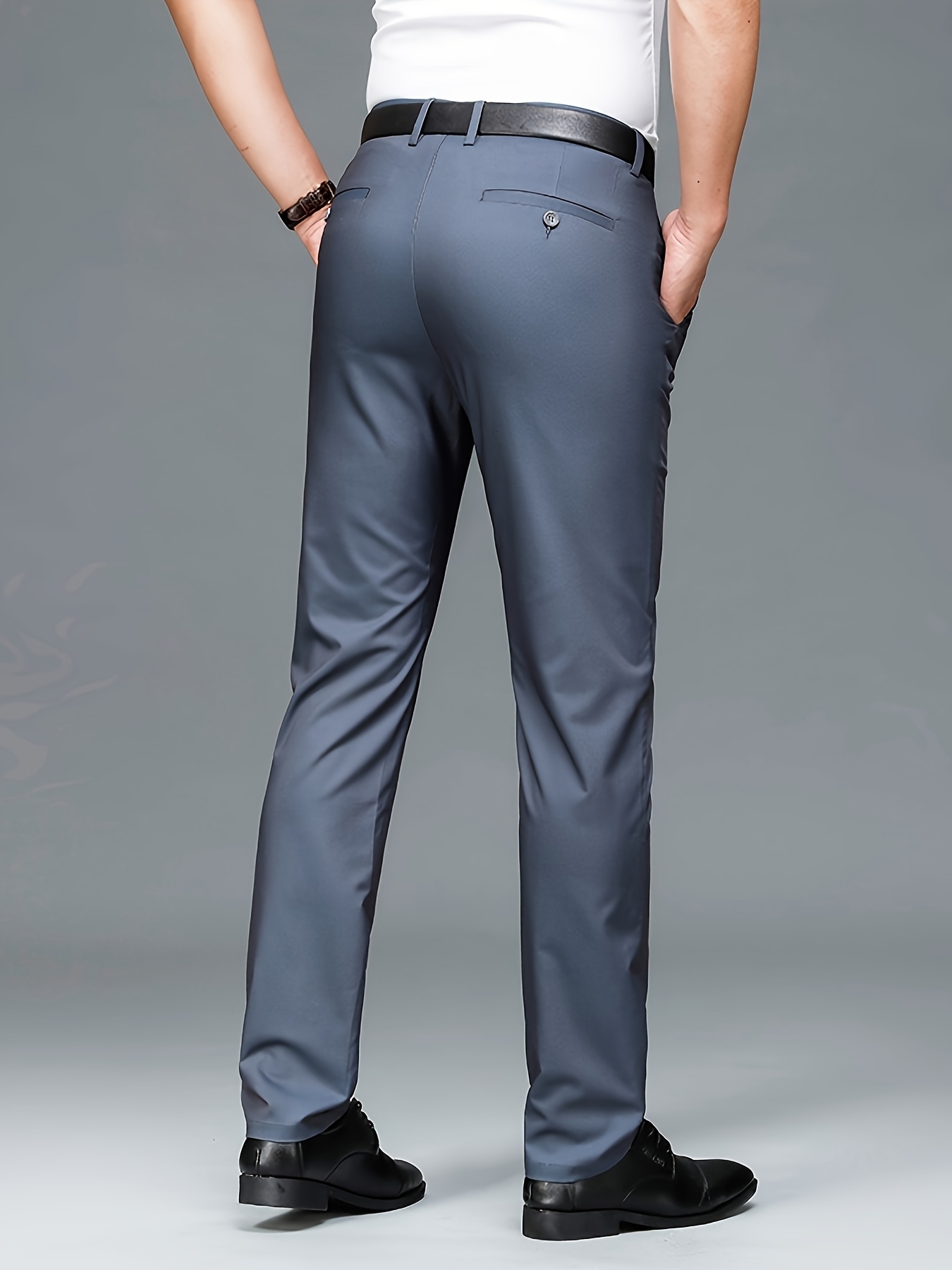 2pcs Men's Professional Business Stretch Dress Pants with Embroidery Design, Casual Loose-Fit Straight-Leg Suit Pants, Versatile Office Wear for Office Workers