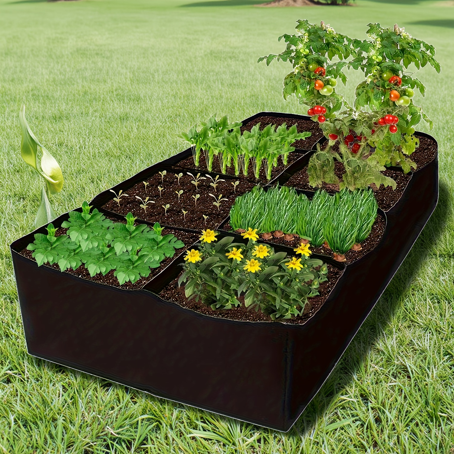 1 2pcs divider elevated vegetable bed 128 gallon 8 compartment garden bed breathable booster grow bags for indoor outdoor gardening   vegetables potatoes flowers rectangular grow bags