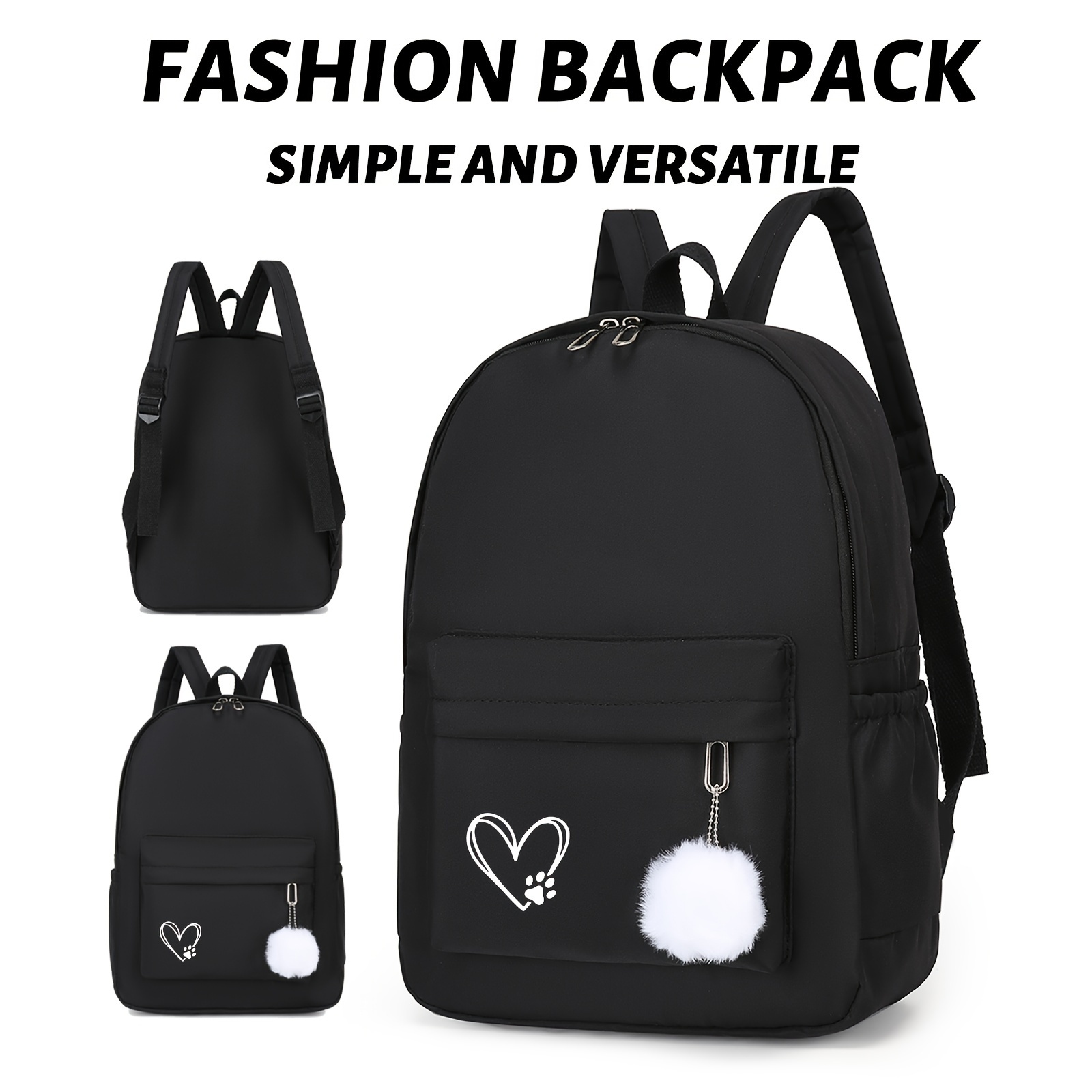 

Simple Versatile Pattern Casual Backpack, Stylish And Versatile Black Backpack, Suitable For Travel, Large Capacity, Suitable For Men And Women, Multi Functional Schoolbag