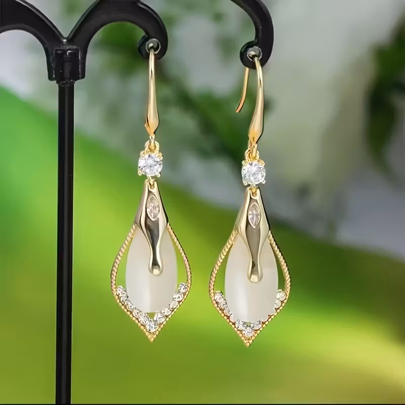 cat eye teardrop purple earrings 14k gold plated golden plated elegant alloy jewelry with intricate detailing for versatile occasions formal accessory sophisticated style embellished hoops evening wear teardrop earrings durable earrings elegant earrings fashion enthusiasts Product details 3