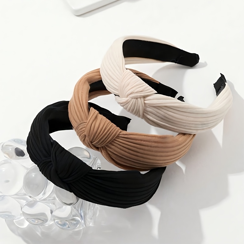 TEMU Lot de 3 bandeaux tendance en tricot, bandeaux larges en tissu de couleur unie avec nœud , bandeaux serre-tête pour se laver , accessoires pour