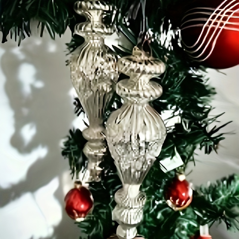 

2pcs, Silvery Christmas Glass Decorative Ornaments, Christmas Ornaments, Christmas Decorations, Length: 20cm