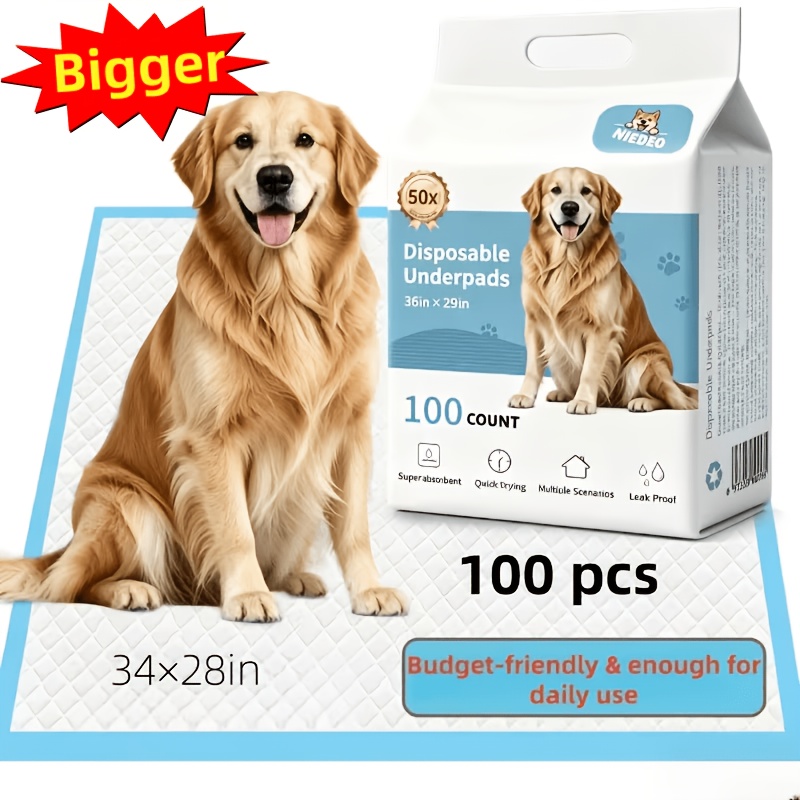 TEMU 34" X 28" Xxxxl Super Absorbent Dog Pee Pads - Leak-proof, , Disposable Pet Pads For Training And Accidents - Perfect For Dogs, Puppies, Cats,