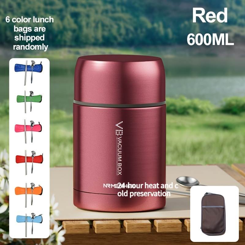 1 edelstahl lunchbox mit löffel und gabel | mehrzweck, runder behälter mit schnappverschluss, 316 edelstahl, ideal für mahlzeiten im freien und suppe, löffelbeutel farbe zufällig