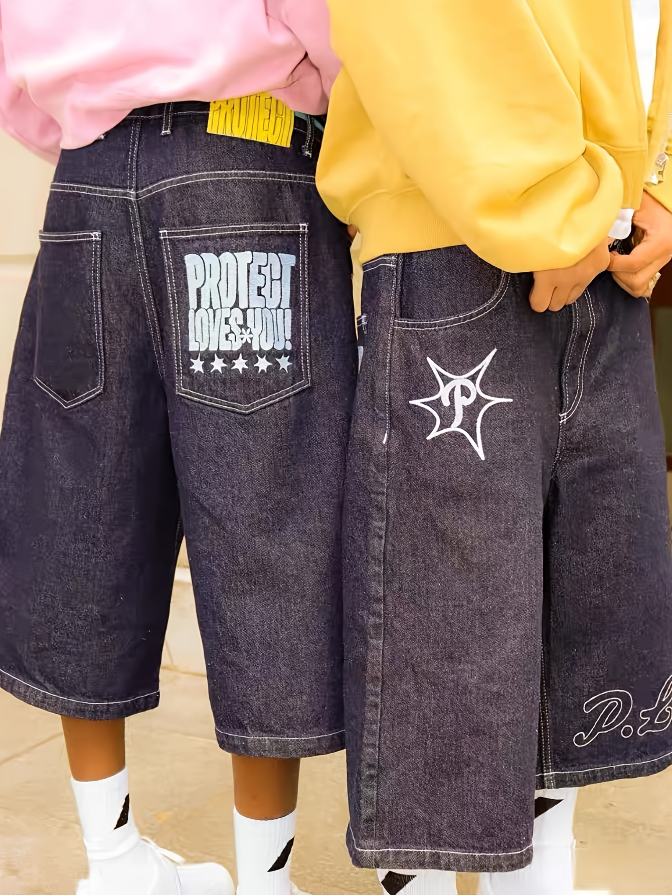mens y2k embroidered denim shorts street style hip hop