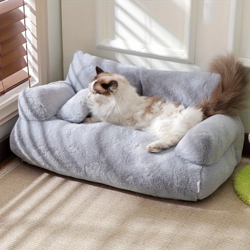 cozy gray cat sofa bed detachable washable polyester pet bed with plush pearl filling 55x38x20cm soft and hard   tested ideal for   cat bed sofa Product details 0