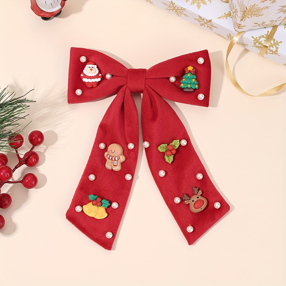 TEMU 1pc Pearls Hair Bow Clip For Elegant Hairpin Additions For Christmas