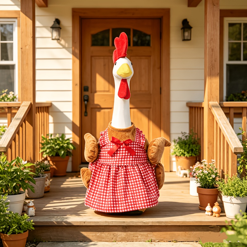 TEMU 2pcs Costume de Thanksgiving pour Porche, Oie, Robe de à Carreaux Rouges, Ensemble de Décoration d'Oie pour Pelouse de Cour de Récolte d'Automne