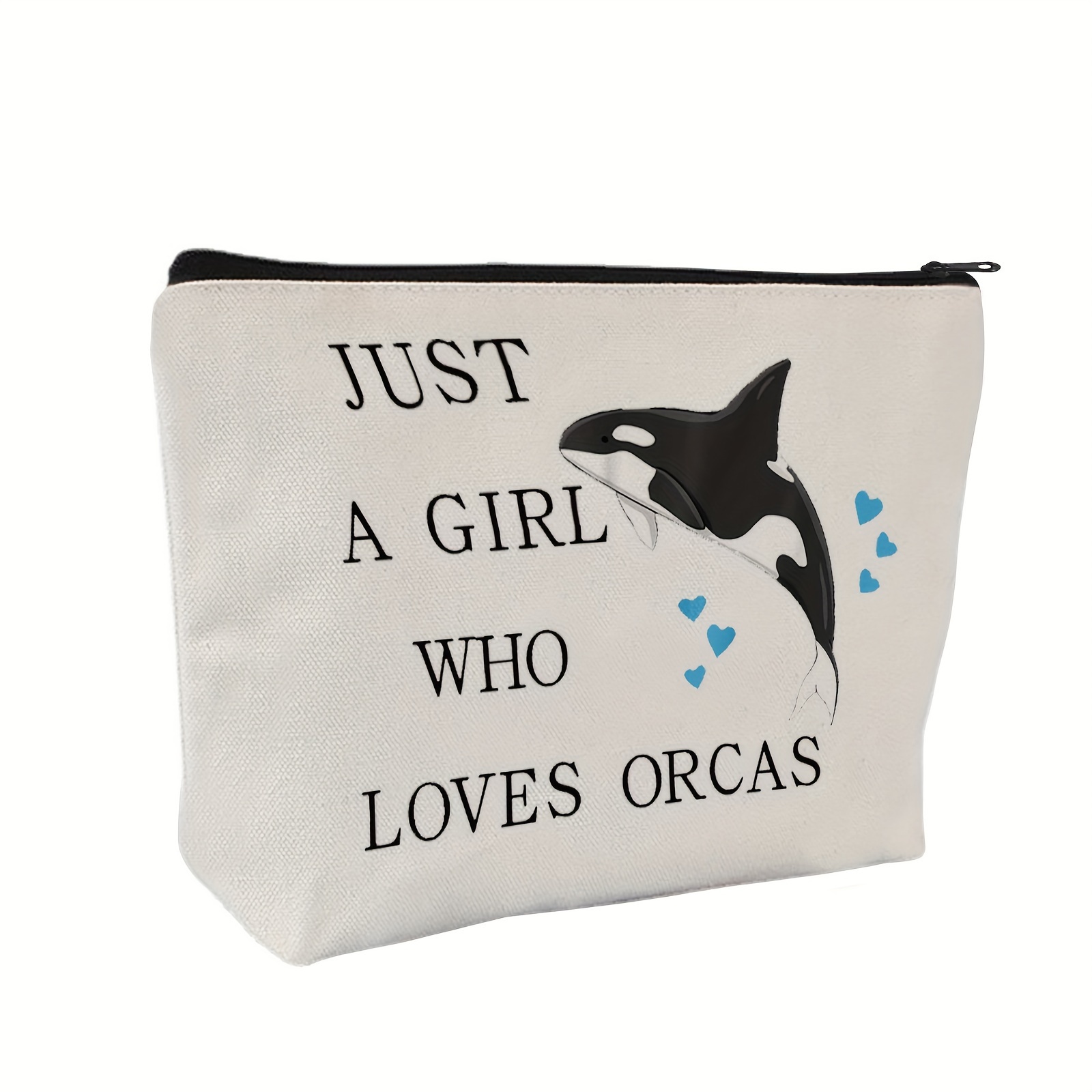 

Unisex-adult Canvas Cosmetic Bag With Position Print - White, Unscented, Lover Makeup Pouch With Zipper, Funny Killer Whale Design, Animal Enthusiast Gift