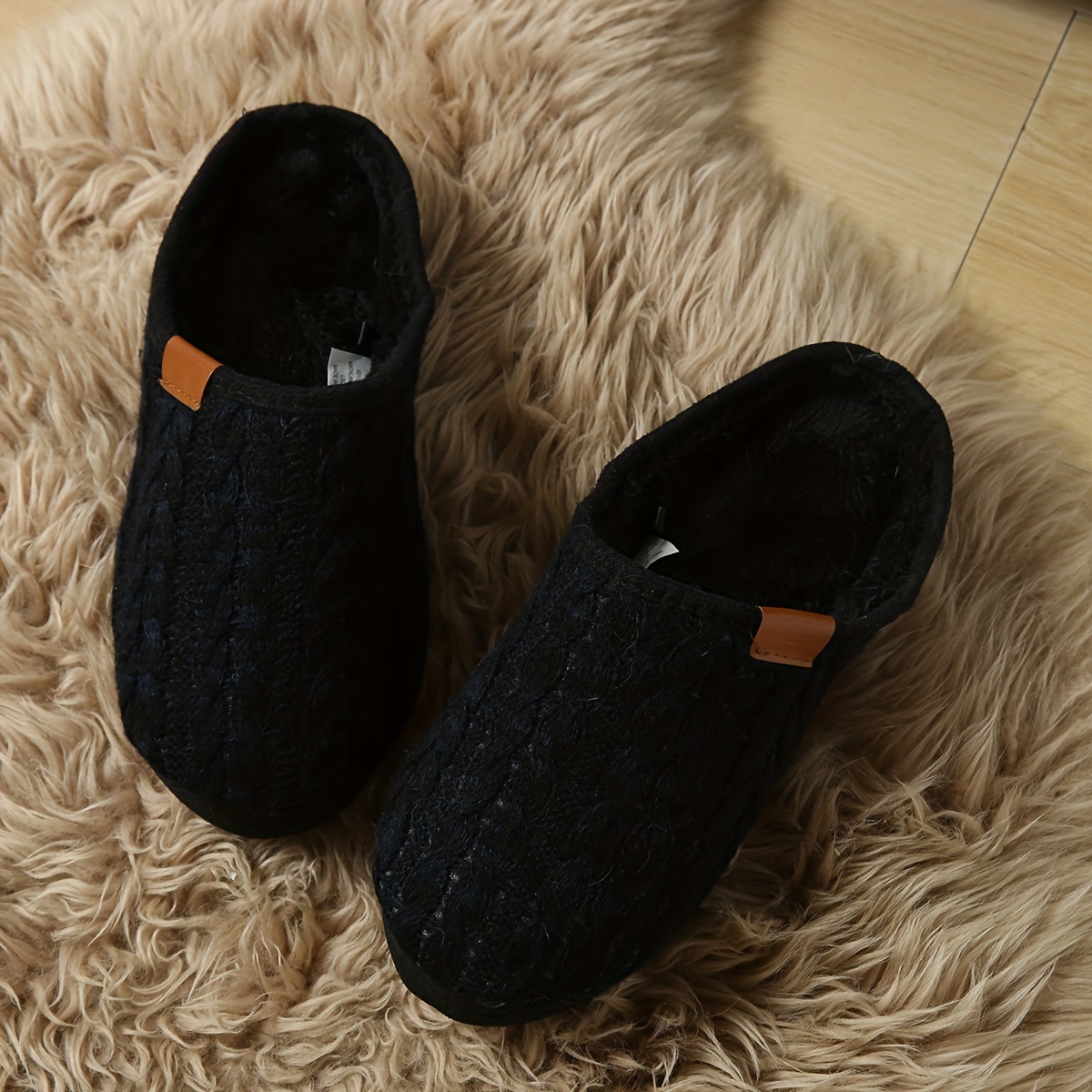 

Men's Comfortable Solid Color Plus Fleece Slippers, Non-slip Warm Cozy Slippers For Indoor Home Bedroom, Autumn And Winter