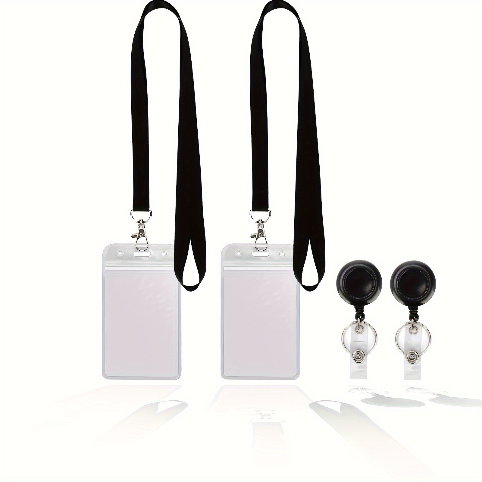 

2pcs Vertical Id Badge Holders With Polyester Lanyard And Retractable Reel - Waterproof Zip Pouch For Cards, English Language Tag