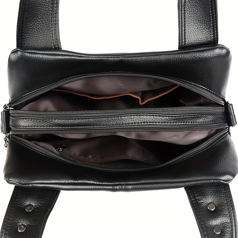 womens casual shoulder bag burgundy solid color lightweight with adjustable strap zipper closure polyester lined edge paint multi pocket crossbody handbag for travel commuting dating shopping holiday theme Product details 4