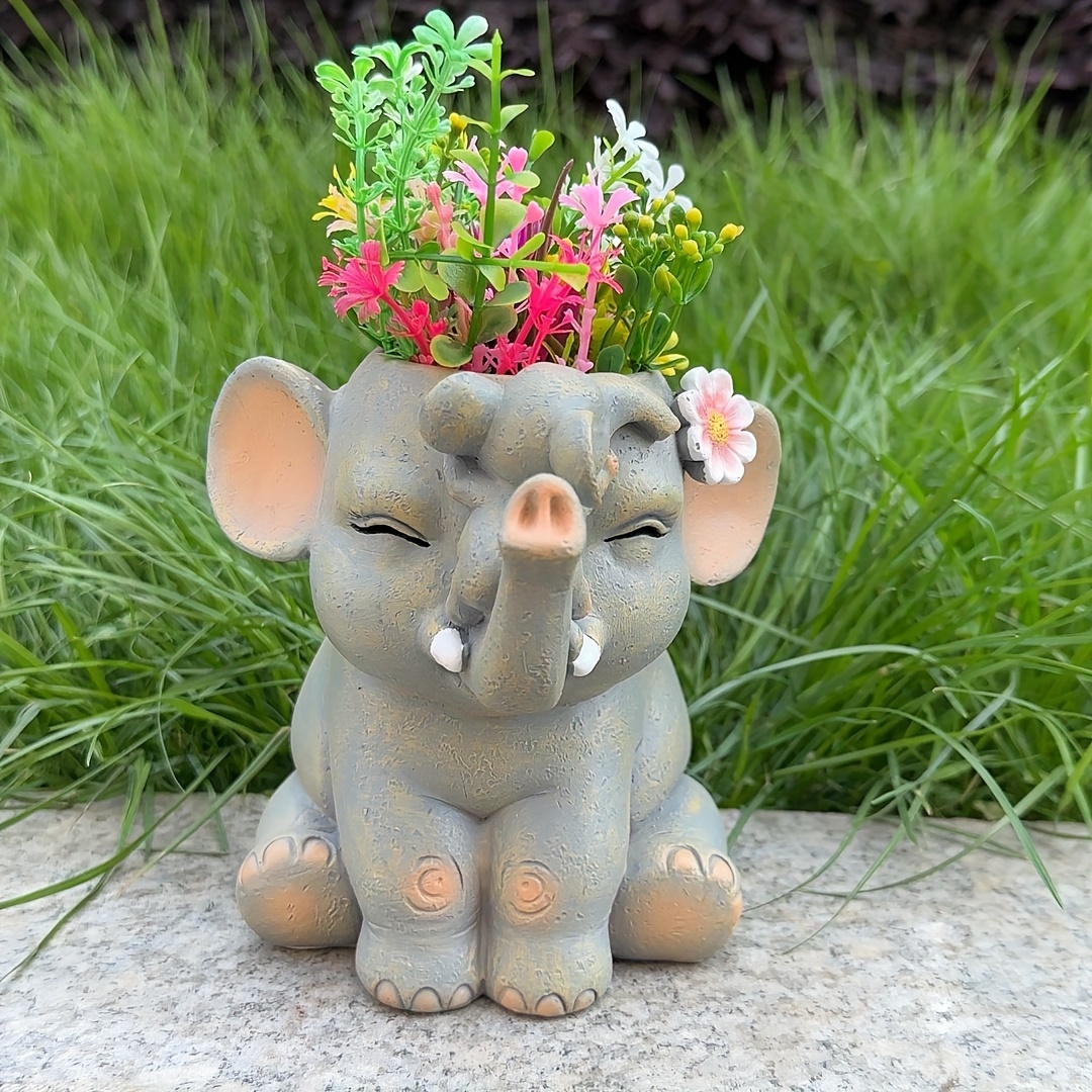 

Pot de fleurs en forme d'éléphant en résine, joli statue décorative de style européen pour balcon, jardin et décoration de patio