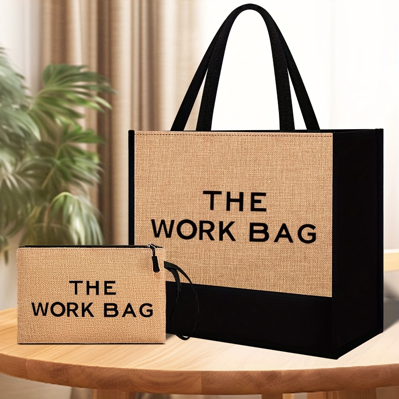 Image of Special Payment Of 2pcs With 900 The Work Bag Patterns Tote Bag Set, Lightweight Shopping Bag, Portable Travel Beach Bag With Makeup Bag