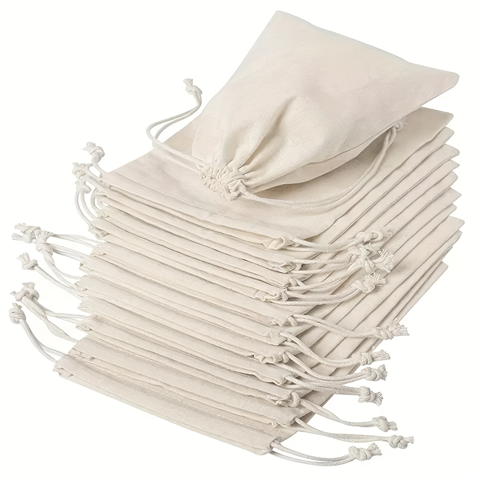 TEMU 20/50pcs Drawstring Storage Bags Linen Tote Gift Bags Bulk Double Drawstring Cotton Jewelry Pouches Empty Sachet Cotton Drawstring Bag Fabric