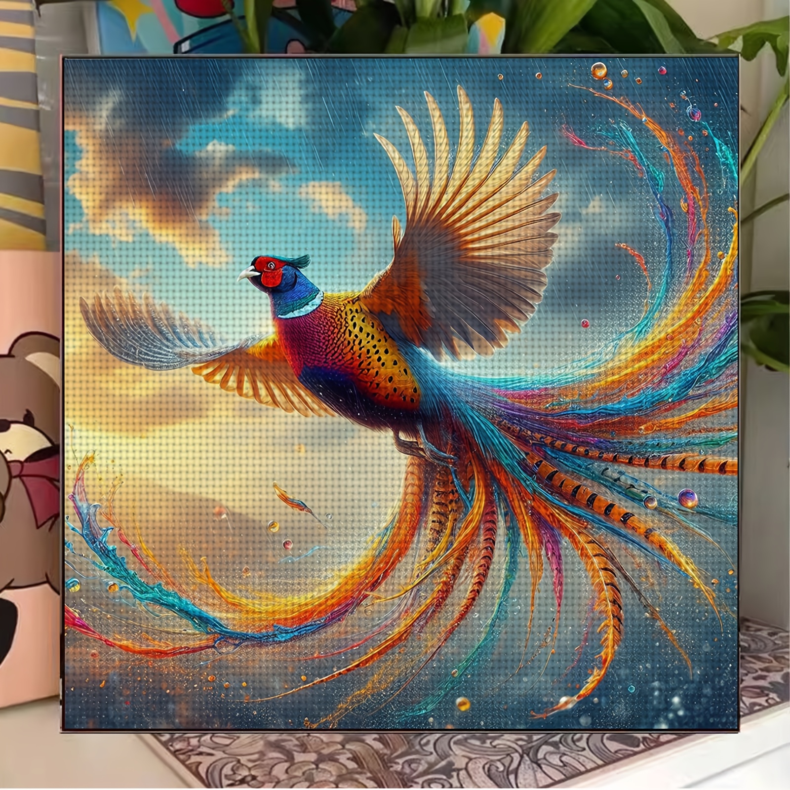 Complete DIY Cross-Stitch Kit, Colorful Feathered Divine Bird