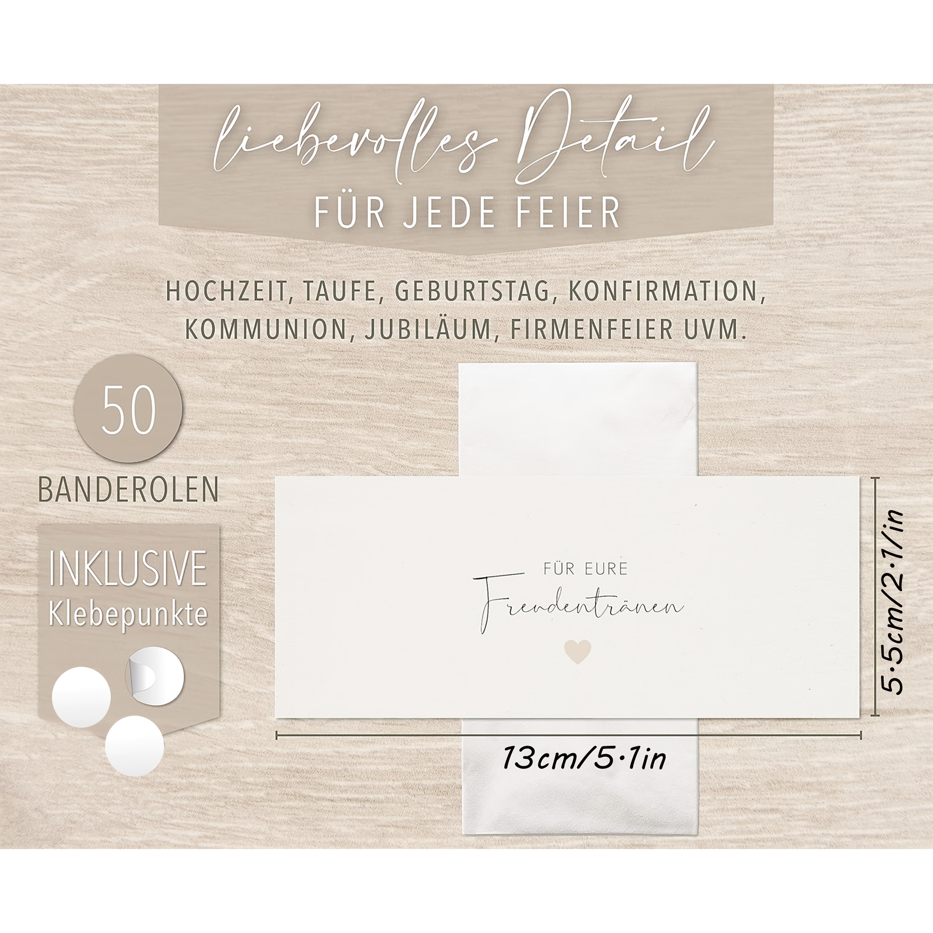 Image of 50pcs German Joy Tears Tissue Covers With Adhesive Dots – Wedding Napkin Labels, Tear-joy Tissues, Creative Heart-shaped Design, Includes Convenient Adhesive Points And Pre-creases
