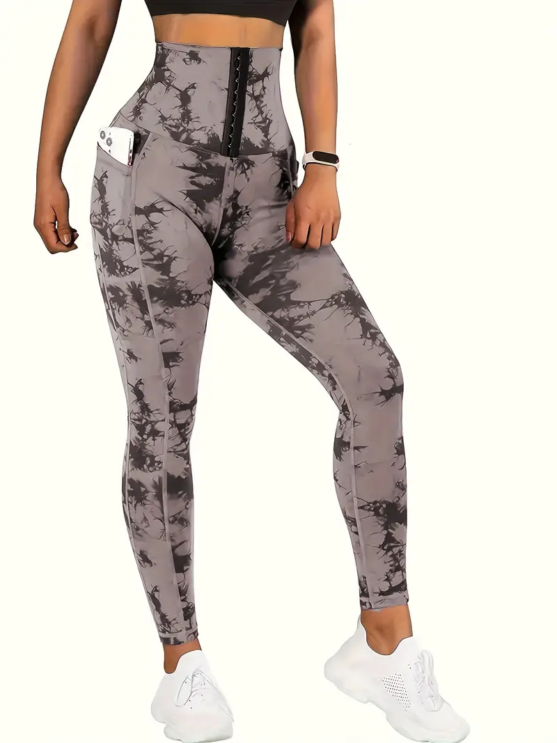 womens high waist printed athletic leggings with front for yoga and workout non transparent high stretch details 9