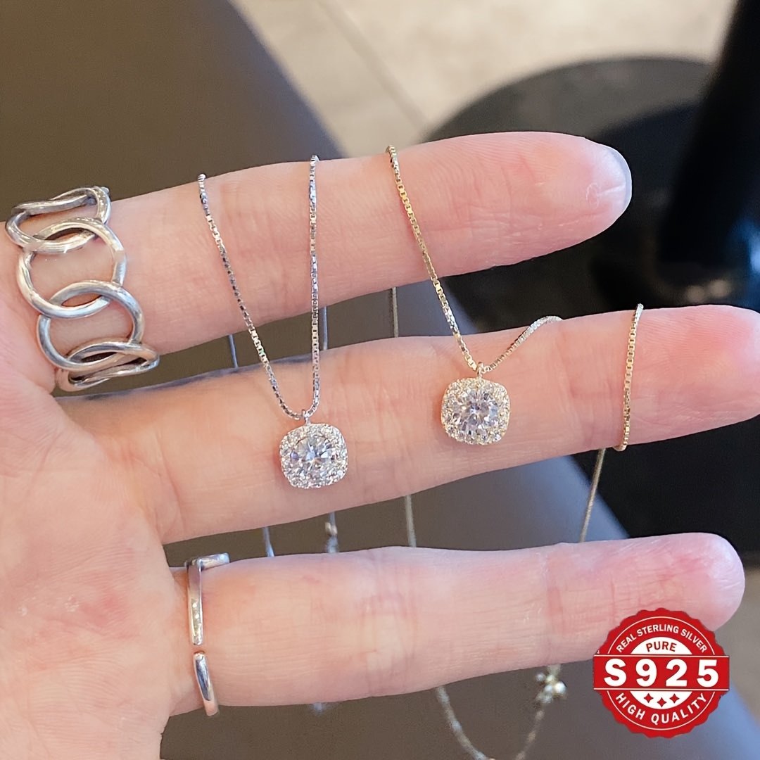 Women's S925 Silver Square Synthetic Zirconia Necklace