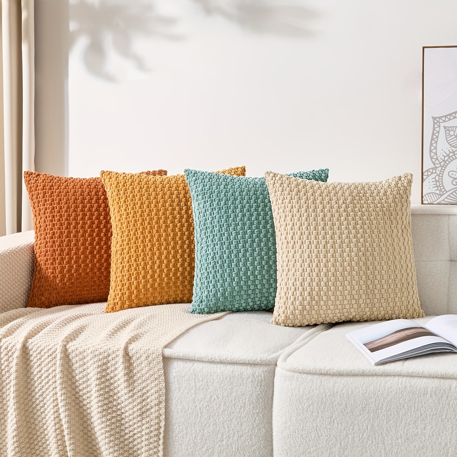 E-shop 4 Sets Ultraweiche Bohemian-Kordstoff-Kissenbezüge in Mischfarben, Luxuriöse Dekokissen für Sofas, Wohnzimmerstühle, Passend zu verschiedenen