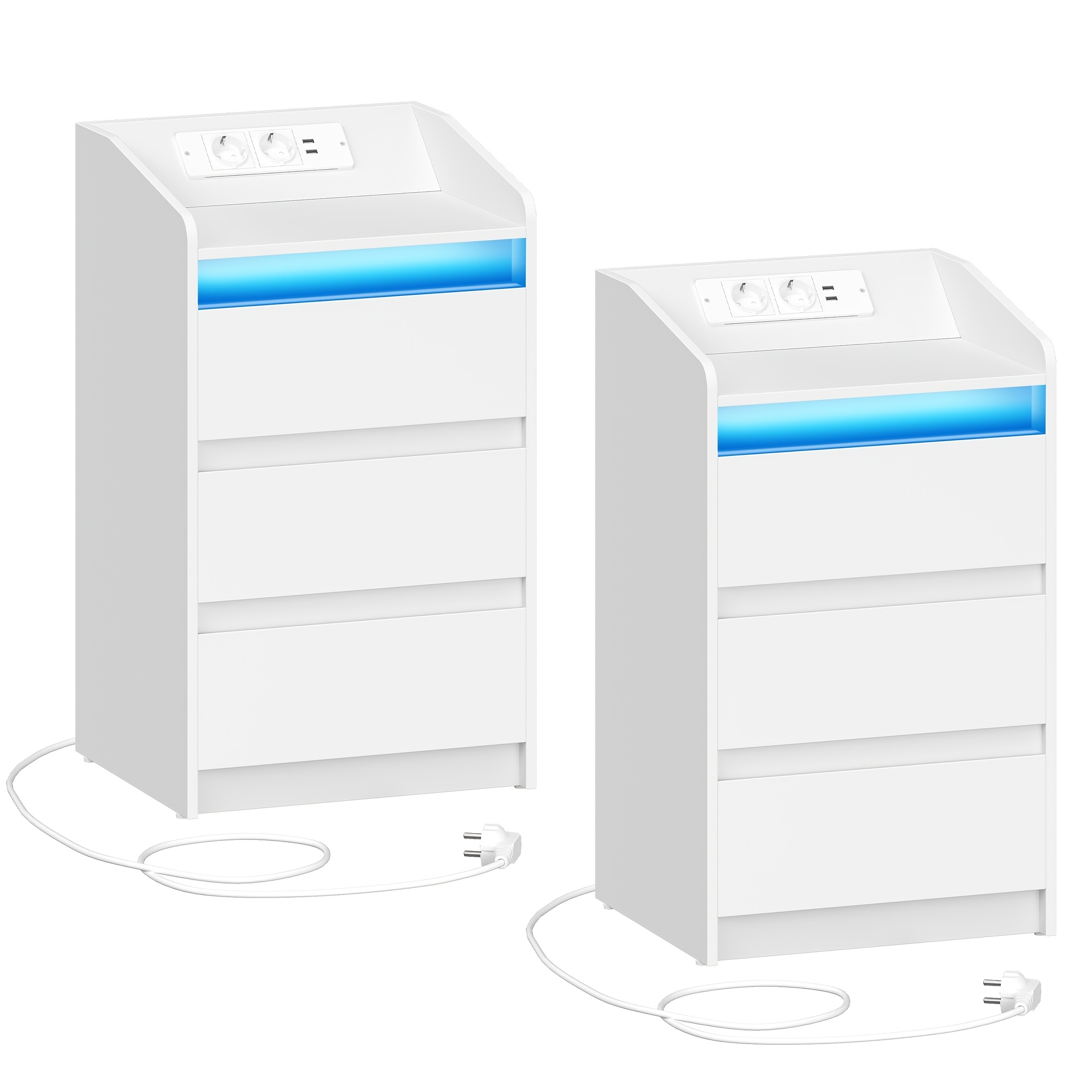 изображение предмета комплект из 2 комодов с 3 ящиками, прикроватный столик с зарядной станцией и led-подсветкой, 2 розетки и 2 usb-порта, хранение для книг и мелочей в гостиной и спальне, организация и хранение, ящики для хранения