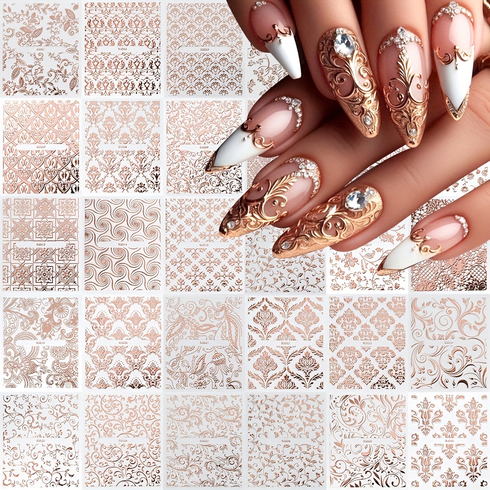 TEMU 30 And Geometric 3d Nail Stickers - Vine Design, Shining Surface, Self Adhesive Stickers, Suitable For Women's Wedding And Valentine's Day Nail Art, Nail Accessories