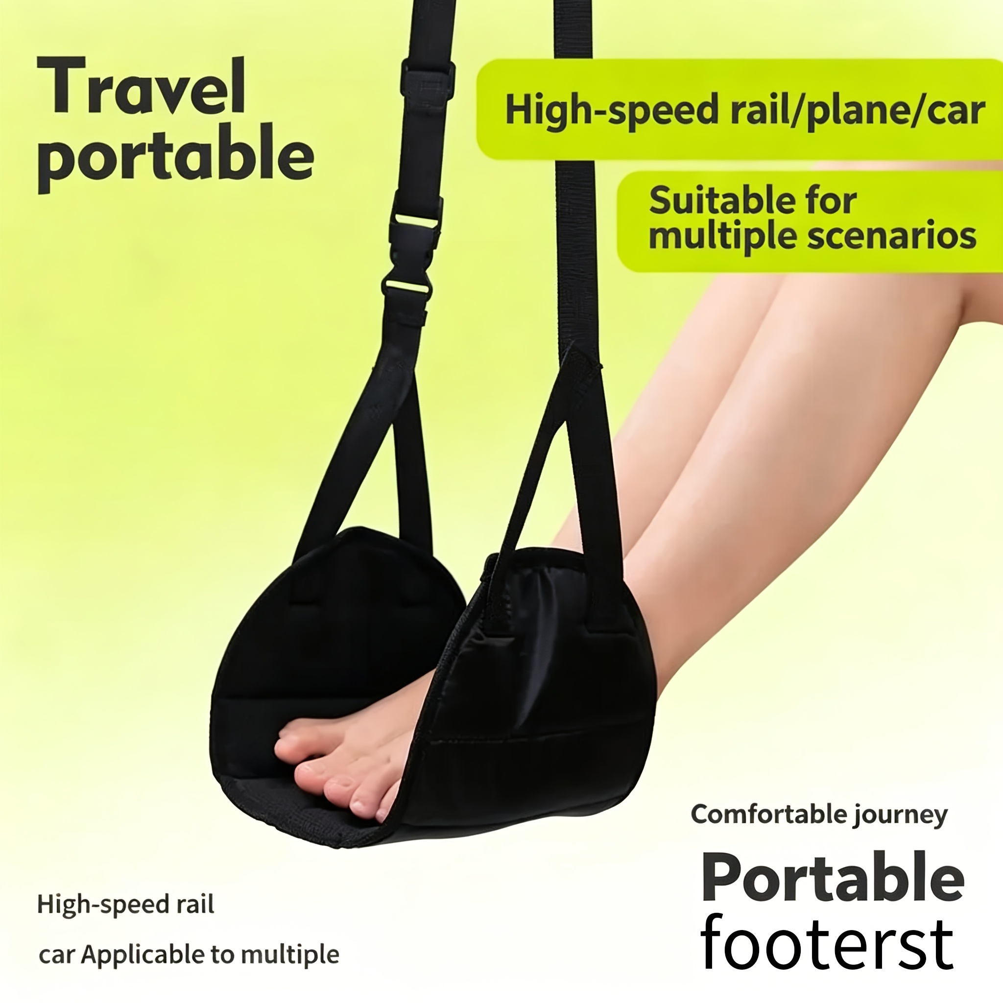 1 X Nylon Travel Foot Hammock - Portable And Comfortable, Adjustable Straps with Durable Metal Buckles, Compact Design. Ideal for Office, Airplane, And High-Speed Train Travel. Breathable Mesh Fabric
