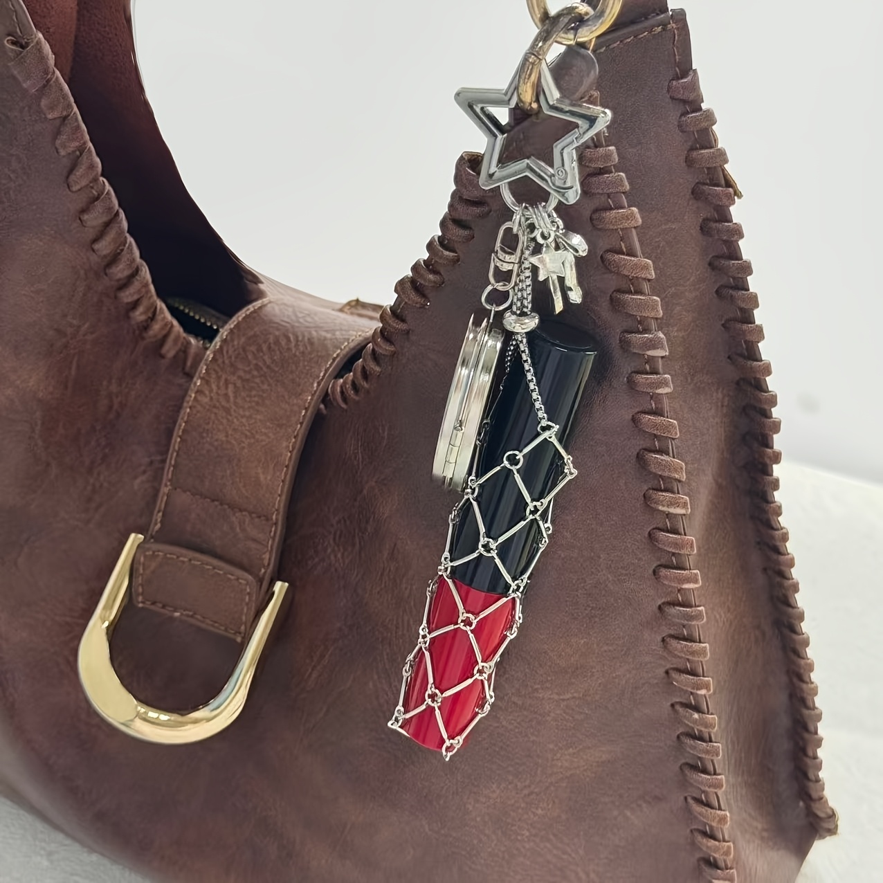 TEMU 1pc Creative Bow Love Mesh Pendant That Can Store Small Items Such As Lipstick, Headphones, Etc. Suitable For Decorating Keychains, Handbags,