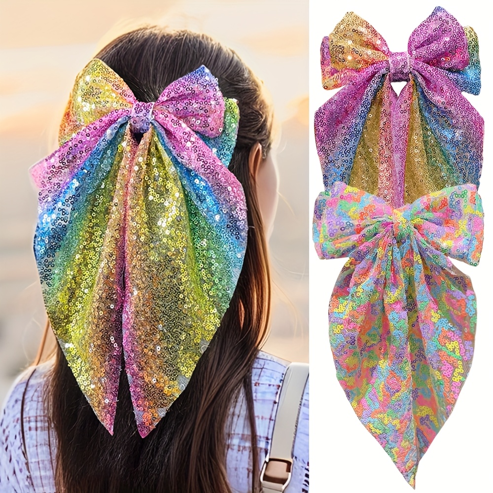 Regenbogen-Haarspangen 2er Set – 10,2 Cm, Bunte Band-Spangen – Für Damen & Mädchen