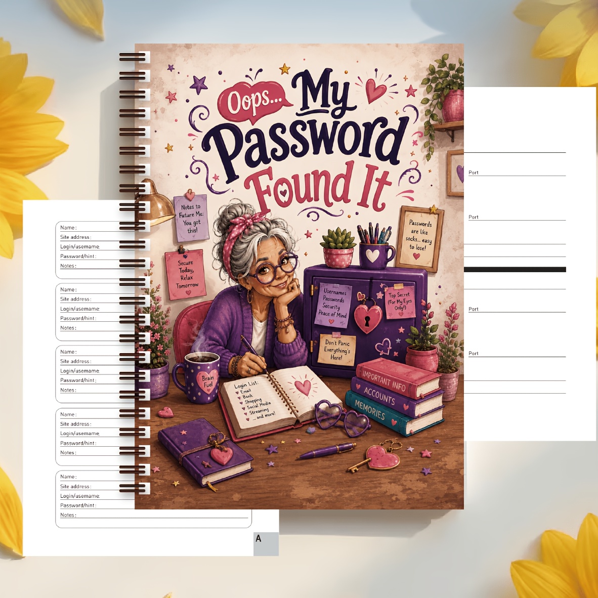TEMU Spiral-bound Portable Password Notebook | Lined Pages Password Handbook, And Adults, For Storing Account Login Information, A Practical Item For