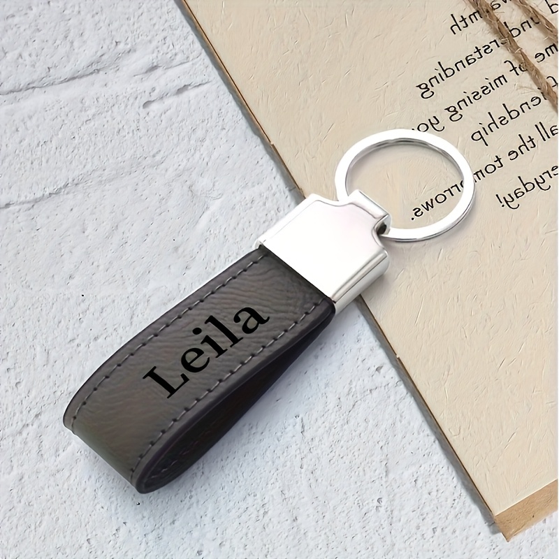 A Customizable Engraved Vintage Faux Leather Keychain With Laser- Text - A Personalized Fashion Accessory For Men [custom Text]